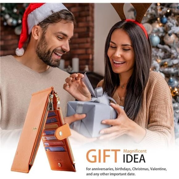 Women's Wallet RFID Blocking Bi fold Multi Card Wallet Zipper Pocket ORANGE NEW - Picture 5 of 5